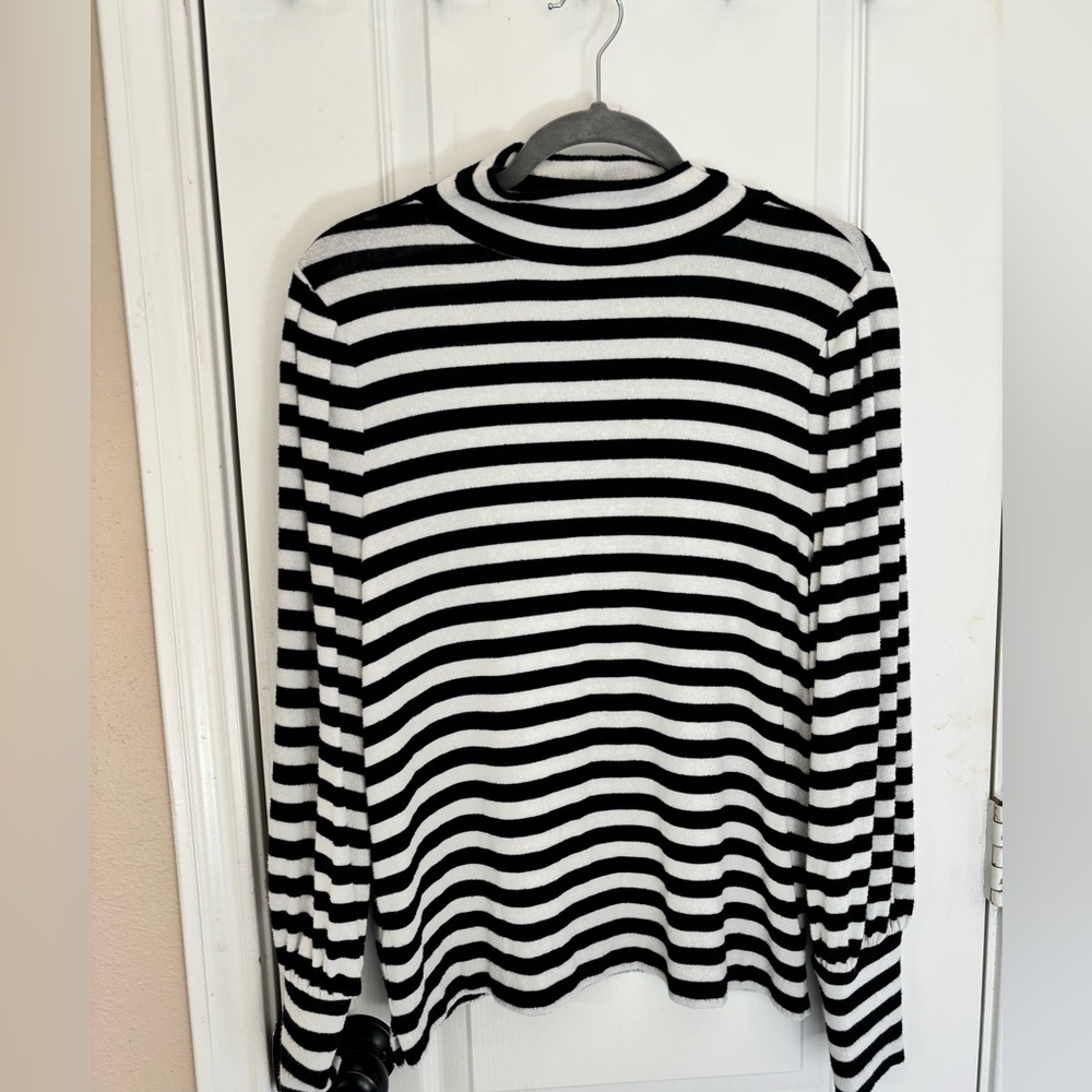 LOFT Navy Blue and White Striped Top Lightweight Sweater Women’s Large